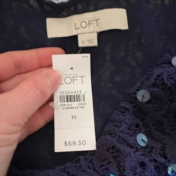 Ann Taylor LOFT Royal Blue Lace Blouse with Sequin Disks - Fully Lined - Medium - Picture 5 of 5